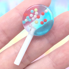 Kawaii Lollipop Decoden Cabochon | Resin Candy Embellishment | Faux Food Jewellery Supplies (1 piece / Dark Blue & Pink / 19mm x 39mm)
