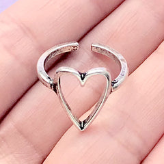 Heart Open Bezel Ring | Kawaii Jewelry with Heart Deco Frame for UV Resin Filling | Cute Jewellery Findings (1 piece / Tibetan Silver)