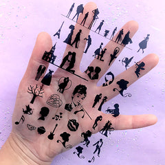 Movie Scene Silhouette Clear Film Sheet in Black Color | Silhouette Shot Embellishment | UV Resin Jewelry Supplies
