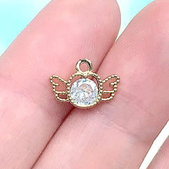 Winged Rhinestone Drop | Kawaii Angel Wing Charm | Magical Girl Jewelry DIY (1 piece / Gold / 15mm x 8mm)