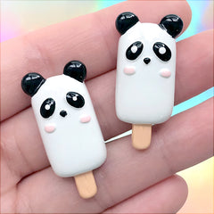 Panda Cakesicle Cabochons | Miniature Sweet Embellishment | Kawaii Food Jewelry DIY | Decoden Supplies (2 pcs / 17mm x 34mm)