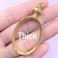 Thick Oval Open Frame Bezel Charm | Geometry Deco Frame for UV Resin Filling | Resin Jewelry Making (1 piece / Gold / 28mm x 51mm)