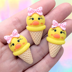 Animal Duck Ice Cream Cabochons | Sweet Decoden Supplies | Kawaii Jewelry DIY (3 pcs / 18mm x 33mm)