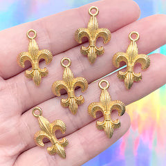 Gold Fleur De Lis Charms | Fleur De Lys Pendant | Royal Floral Ornaments | Jewelry DIY Supplies (6 pcs / Gold / 14mm x 23mm)
