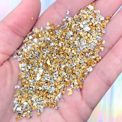 Crushed Glass Stones | Dollhouse Gold Nuggets | Irregular Glass Sprinkles | Chunky Glass Flakes (Gold and Silver / 10 grams)