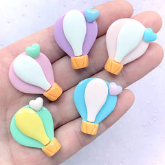 Kawaii Hot Air Balloon with Heart Resin Cabochons | Phone Case Decoden Pieces | Toddler Jewelry Making (5 pcs / Mix / 23mm x 28mm)