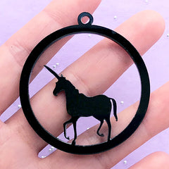 Magical Acrylic Open Bezel | Unicorn Deco Frame for UV Resin Filling | Kawaii Fairytale Jewelry (1 piece / Black / 48mm x 52mm / 2 Sided)