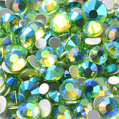 Assorted Glass Rhinestones | Round Flat Back Rhinestones Assortment | Faux Crystal Supplies (AB Blue Green / SS4 to SS20 / Around 300 pcs)
