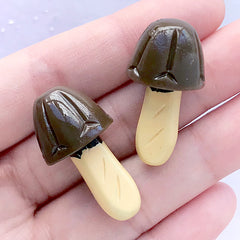 Chocolate Mushroom Cabochon in Actual Size | Faux Food Jewellery Making | Fake Snack Embellishments (2 pcs / Brown / 17mm x 31mm)
