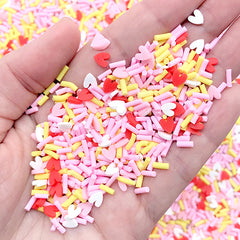 CLEARANCE Polymer Clay Chocolate Sprinkles | Faux Toppings for Sweet Deco | Fake Food Craft Supplies (Pink Yellow Red White Mix / 5 grams)