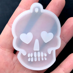 Skull with Heart Eye Silicone Mold | Halloween Jewelry Making | Clear Mold for UV Resin | Epoxy Resin Mould (39mm x 55mm)