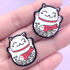 Maneki Neko Acrylic Cabochons | Lucky Beckoning Cat Embellishments | Decoden Pieces | Scrapbook Supplies (2 pcs / 24mm x 27mm)