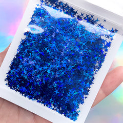Iridescent 4 Point Star Confetti | Aurora Borealis Star Glitter Flakes | Bling Bling Cross Stars | Resin Fillers | Kawaii Craft Supplies (AB Dark Blue)