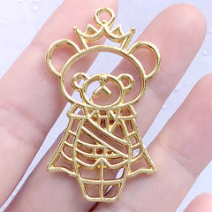 King Bear Open Bezel Charm | Kawaii Animal Deco Frame for UV Resin Filling (1 piece / Gold / 28mm x 47mm)