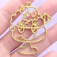 Ice Cream Parfait Open Bezel Pendant | Dessert Deco Frame | Kawaii UV Resin Jewelry DIY | Sweets Charm (1 piece / Gold / 39mm x 49mm)