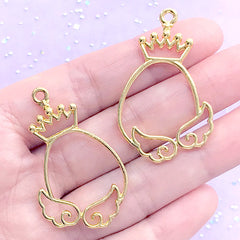 Kawaii Oval Frame with Angel Wings and Crown Open Bezel | Magical Easter Egg Deco Frame for UV Resin (2 pcs / Gold / 26mm x 43mm)