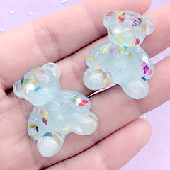 Kawaii Animal Cabochons | Bear Decoden Cabochon | Cute Embellishments for Cell Phone Deco (2 pcs / Blue / 24mm x 29mm)