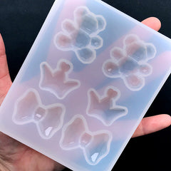 Faceted Bow Crown Bear Silicone Mold (6 Cavity) | Decoden Cabochon Mold | Soft Clear Flexible Mould | Kawaii UV Resin Art Supplies
