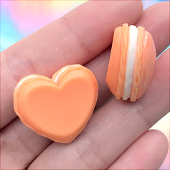 Heart Macaron Cabochon in Pearlescent Color | Miniature Macaroon | Kawaii Decoden Cabochon | Sweets Deco (2 pcs / Orange / 25mm x 22mm)