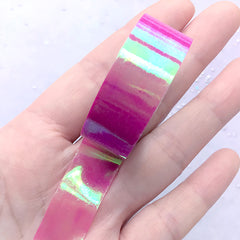 Iridescent Rainbow Clear Tape | Cute Adhesive Tape | Kawaii Scrapbooking Supplies (1 piece / Dark Pink / 1.5cm x 4 Meters)
