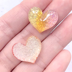 Heart Decoden Cabochons with Glitter | Kawaii Glittery Cabochon | Phone Case Decoration (Yellow Pink / 3 pcs / 20mm x 18mm)