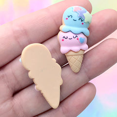 Double Scoop Ice Cream Resin Cabochon | Kawaii Sweets Deco | Decoden Phone Case Making (3 pcs / 18mm x 34mm)