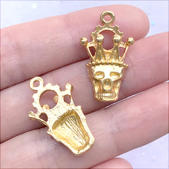 Skull with Crown Charm | Kawaii Goth Jewellery DIY | Halloween Craft Supplies (3 pcs / Gold / 15mm x 26mm)