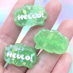 Bubble Speech Cabochon | Decoden Embellishments with Confetti and Glitter | Kawaii Phone Case Deco (3 pcs / Green / 28mm x 18mm)