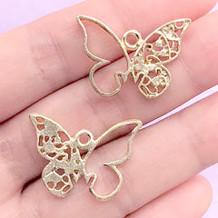 CLEARANCE Lace Butterfly Open Bezel Charm | Filigree Butterfly Deco Frame for UV Resin Filling | Insect Pendant (2 pcs / Gold / 25mm x 18mm)