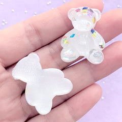 Confetti Bear Cabochon | Kawaii Decoden Supplies | Animal Embellishments | Phone Case Decoration (2 pcs / White / 24mm x 29mm)