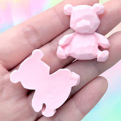 Bear Resin Cabochon | Faceted Animal Embellishments for Decoden | Kawaii Craft Supplies (2 pcs / Pink / 28mm x 30mm)