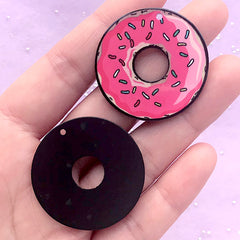 Donut Acrylic Cabochons | Doughnut Embellishments | Sweet Deco | Food Jewelry Supplies | Kawaii Decoden Pieces (2 pcs / Pink / 35mm)