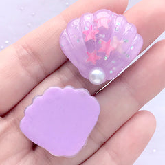 Seashell Decoden Cabochons | Resin Cabochon | Beach Embellishments | Kawaii Phone Case Decoration (2 pcs / Purple / 27mm x 25mm)