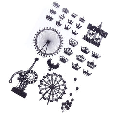 Theme Park Ferris Wheel Carousal Clear Film Sheet in Black Color | Amusement Park and Crown Embellishments for UV Resin Art Decoration