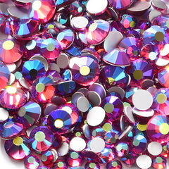 Aurora Borealis Glass Rhinestones from SS4 to SS20 | Round Flatback Rhinestones | Sparkle Nail Designs (AB Magenta Purple / SS4 to SS20 / Around 300 pcs)