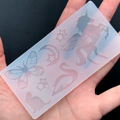 Magical Animal Silicone Mold (7 Cavity) | Unicorn Cat Butterfly Swan Moon Star Mold | Embellishment Mould | Resin Craft Supplies