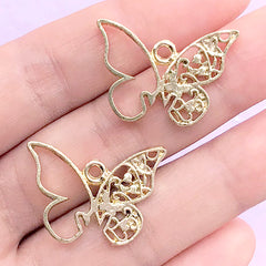 CLEARANCE Lace Butterfly Open Bezel Charm | Filigree Butterfly Deco Frame for UV Resin Filling | Insect Pendant (2 pcs / Gold / 25mm x 18mm)