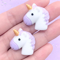 Cute Unicorn Cabochon | Kawaii Craft Supplies | Phone Case Decoden | Mythical Creature Embellishment (2 pcs / Purple / 25mm x 25mm)