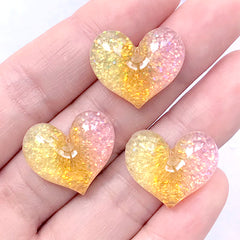 Heart Decoden Cabochons with Glitter | Kawaii Glittery Cabochon | Phone Case Decoration (Yellow Pink / 3 pcs / 20mm x 18mm)