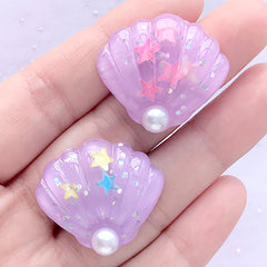 Seashell Decoden Cabochons | Resin Cabochon | Beach Embellishments | Kawaii Phone Case Decoration (2 pcs / Purple / 27mm x 25mm)