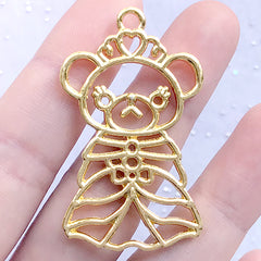 Queen Bear Open Bezel Pendant | Cute Animal Deco Frame | Kawaii UV Resin Jewelry Supplies (1 piece / Gold / 27mm x 46mm)