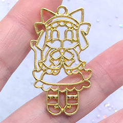 Kitty Lolita Maid Open Bezel Pendant | Kawaii Cat in Lolita Costume Open Frame | UV Resin Jewelry Supplies (1 piece / Gold / 24mm x 42mm)