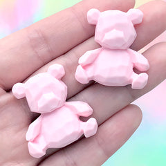 Bear Resin Cabochon | Faceted Animal Embellishments for Decoden | Kawaii Craft Supplies (2 pcs / Pink / 28mm x 30mm)