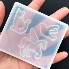 Kawaii Animal Soft Mold (3 Cavity) | Pegasus Silicone Mould | Flying Horse Mold | Kitty Cat Mold | Bird Mold | UV Resin Mold