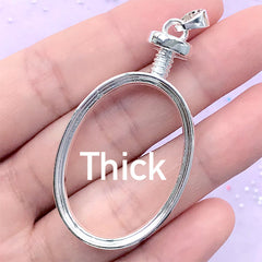 Oval Open Backed Bezel Pendant | Thick Type Geometric Deco Frame for Resin Jewellery DIY (1 piece / Silver / 28mm x 51mm)