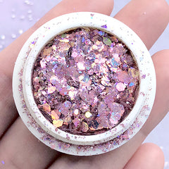 Holographic Rainbow Hexagon Confetti Glitter in Various Sizes | Iridescent Sprinkles | Kawaii Resin Crafts (AB Pink)