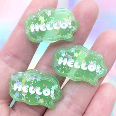 Bubble Speech Cabochon | Decoden Embellishments with Confetti and Glitter | Kawaii Phone Case Deco (3 pcs / Green / 28mm x 18mm)