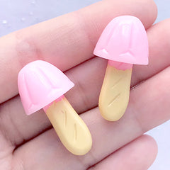 3D Chocolate Mushroom Cabochon in Actual Size | Sweets Deco | Kawaii Decoden Supplies | Faux Snack (2 pcs / Pink / 17mm x 31mm)