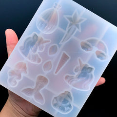 Kawaii Fairytale Silicone Mold Assortment (11 Cavity) | Unicorn Mermaid Rainbow Shooting Star Seahorse Cabochon DIY | Resin Art Supplies