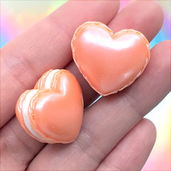 Heart Macaron Cabochon in Pearlescent Color | Miniature Macaroon | Kawaii Decoden Cabochon | Sweets Deco (2 pcs / Orange / 25mm x 22mm)